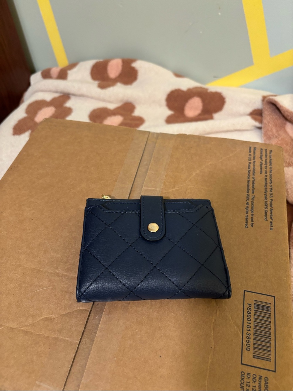 Quilted Navy Leather Card Wallet - Women Bags